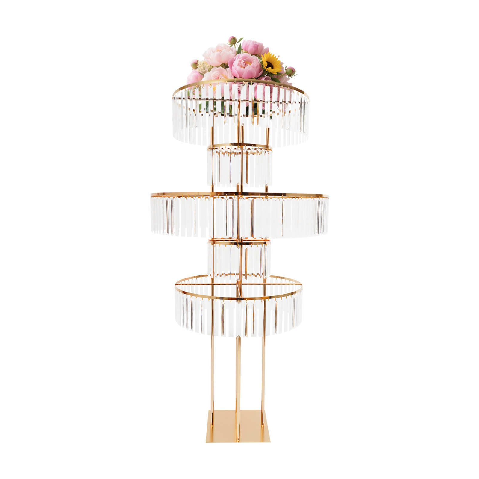 Vergoldeter Eisen-Acryl Blumenständer mit runden Ringen Hochzeit Sockel Dekoständer für Feiern und Events