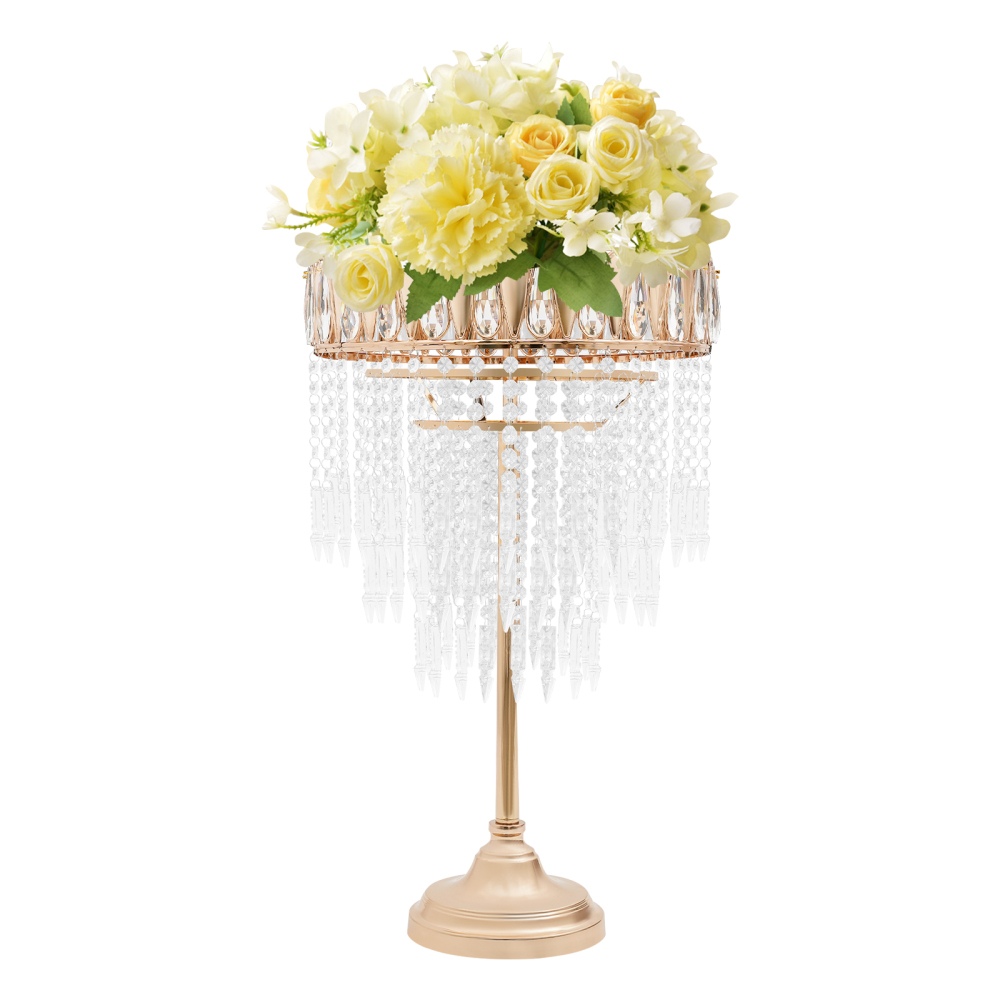 Runder goldener Blumenständer, moderner galvanisierter Ständer aus Eisen, Acryl und Glas, freistehend oder für Tische, als