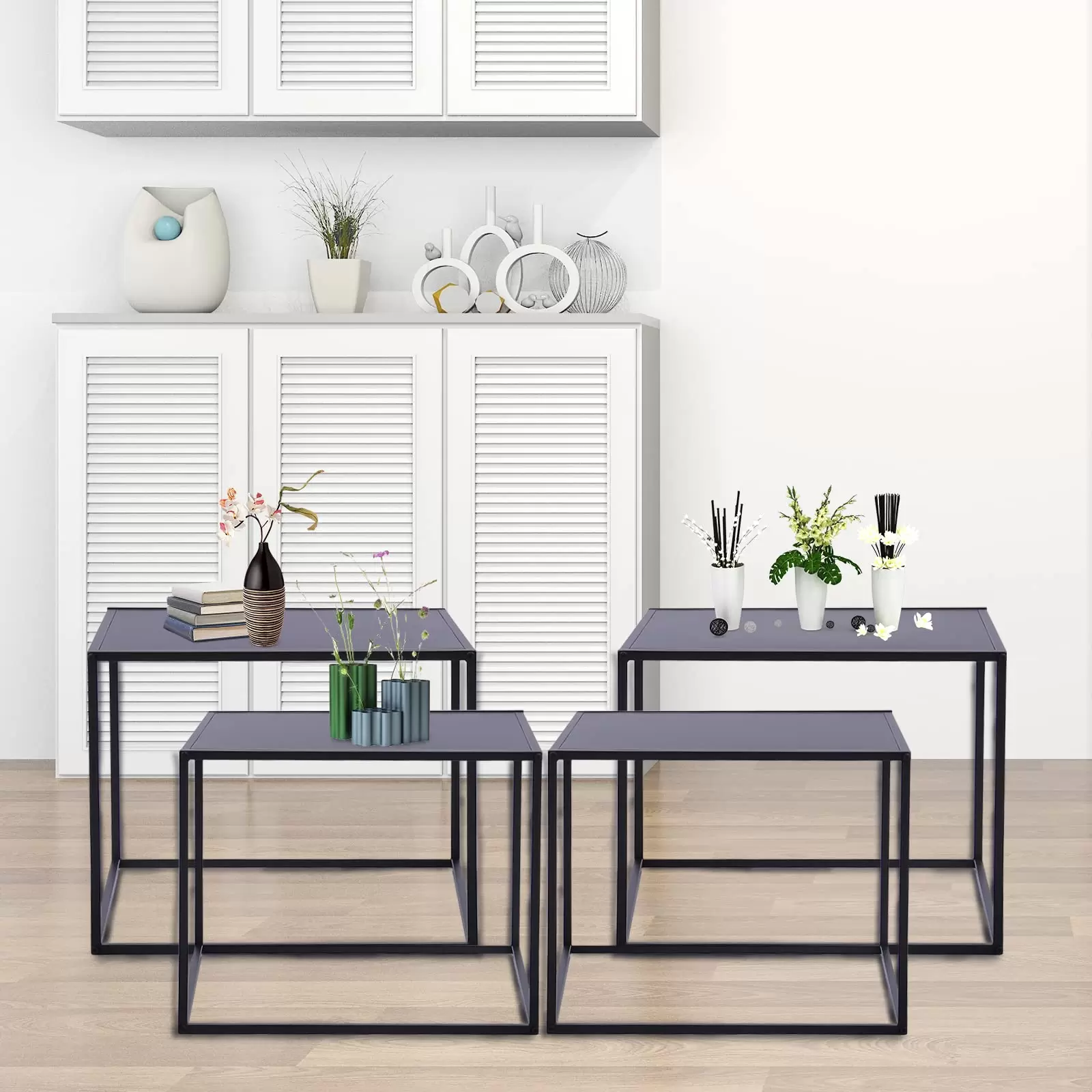Beistelltisch, 4× Kaffeetisch Metall Nachttisch Dekorativer Sofatisch Couchtisch für Wohnzimmer Terrasse Garten Beistelltisch, 4× Kaffeetisch Metall Nachttisch Dekorativer Sofatisch Couchtisch für Wohnzimmer Terrasse Garten