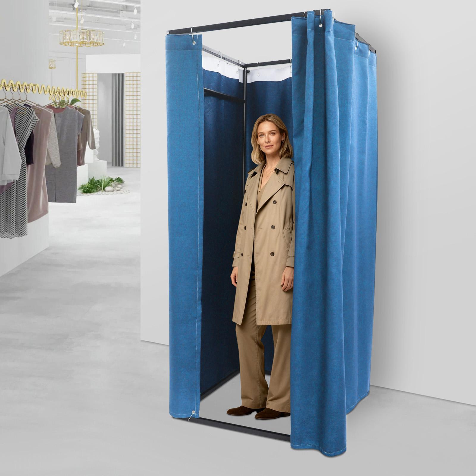 Dark Blue Freestanding Clothing Store Fitting Room, Rectangular ...