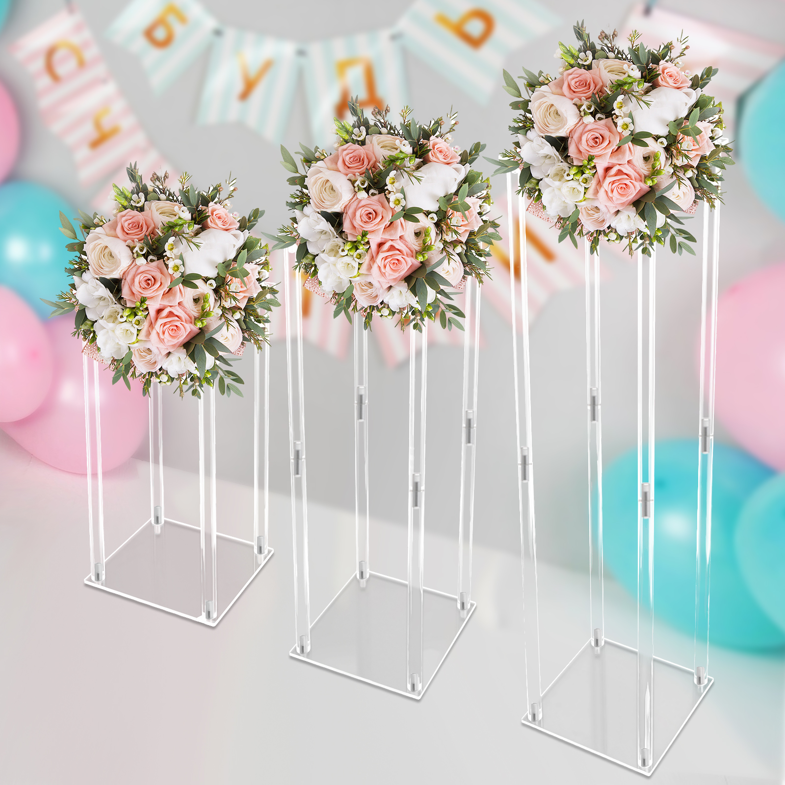 CNCEST Acryl Vase Hochzeit Mittelstücke, 3 Pcs klar Spalte Blume Stand, geometrische Display für Home Decor