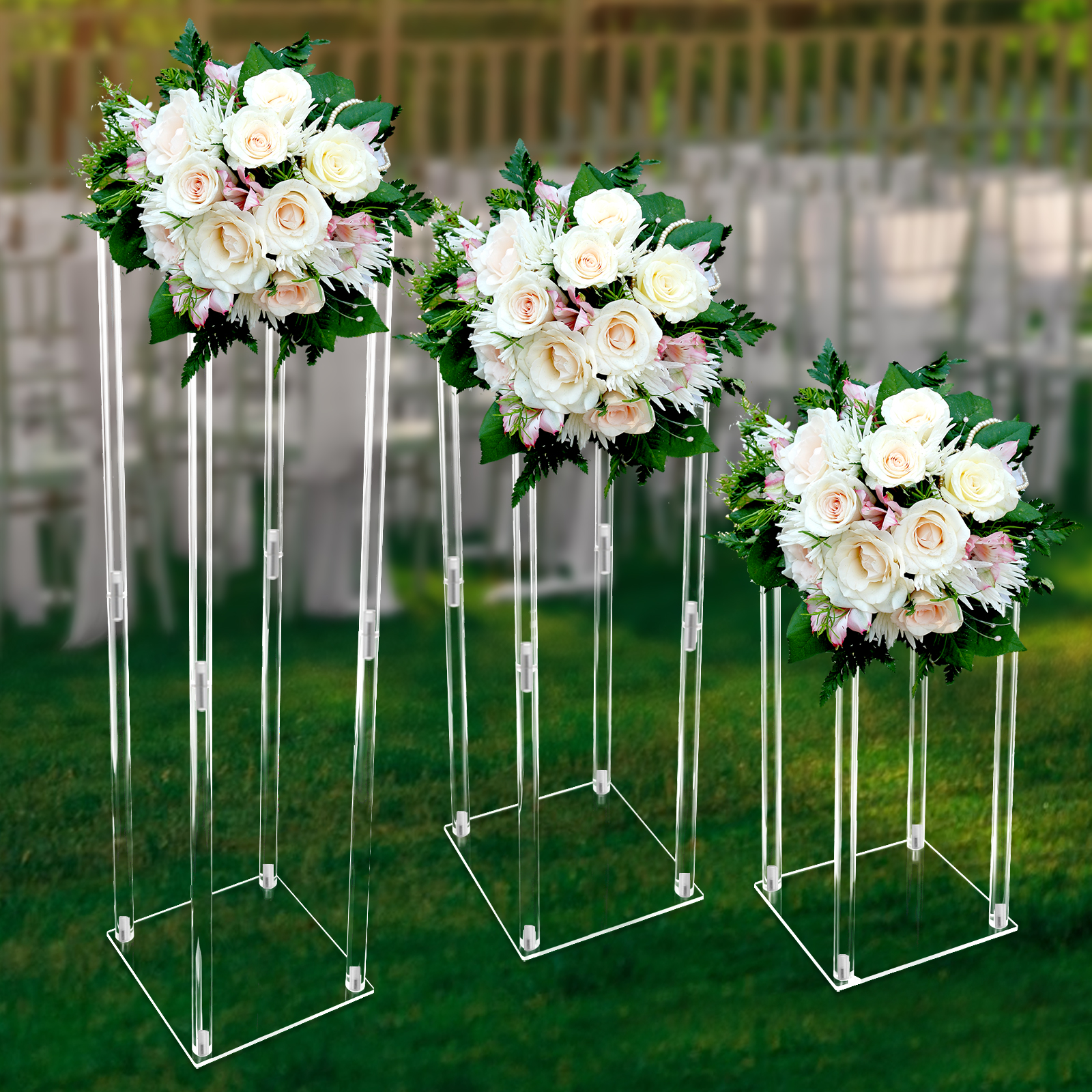 CNCEST Acryl Vase Hochzeit Mittelstücke, 3 Pcs klar Spalte Blume Stand, geometrische Display für Home Decor CNCEST Acryl Vase Hochzeit Mittelstücke, 3 Pcs klar Spalte Blume Stand, geometrische Display für Home Decor