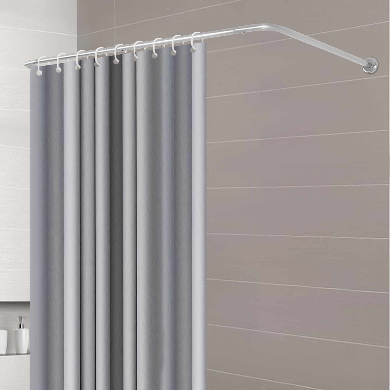 75 x 150-190 x 75 cm U-förmige Duschvorhangstange - Silber, Duschvorhangstange, U-förmige Wandgardinenstange, verstellbare U-förmige Gardinenstange