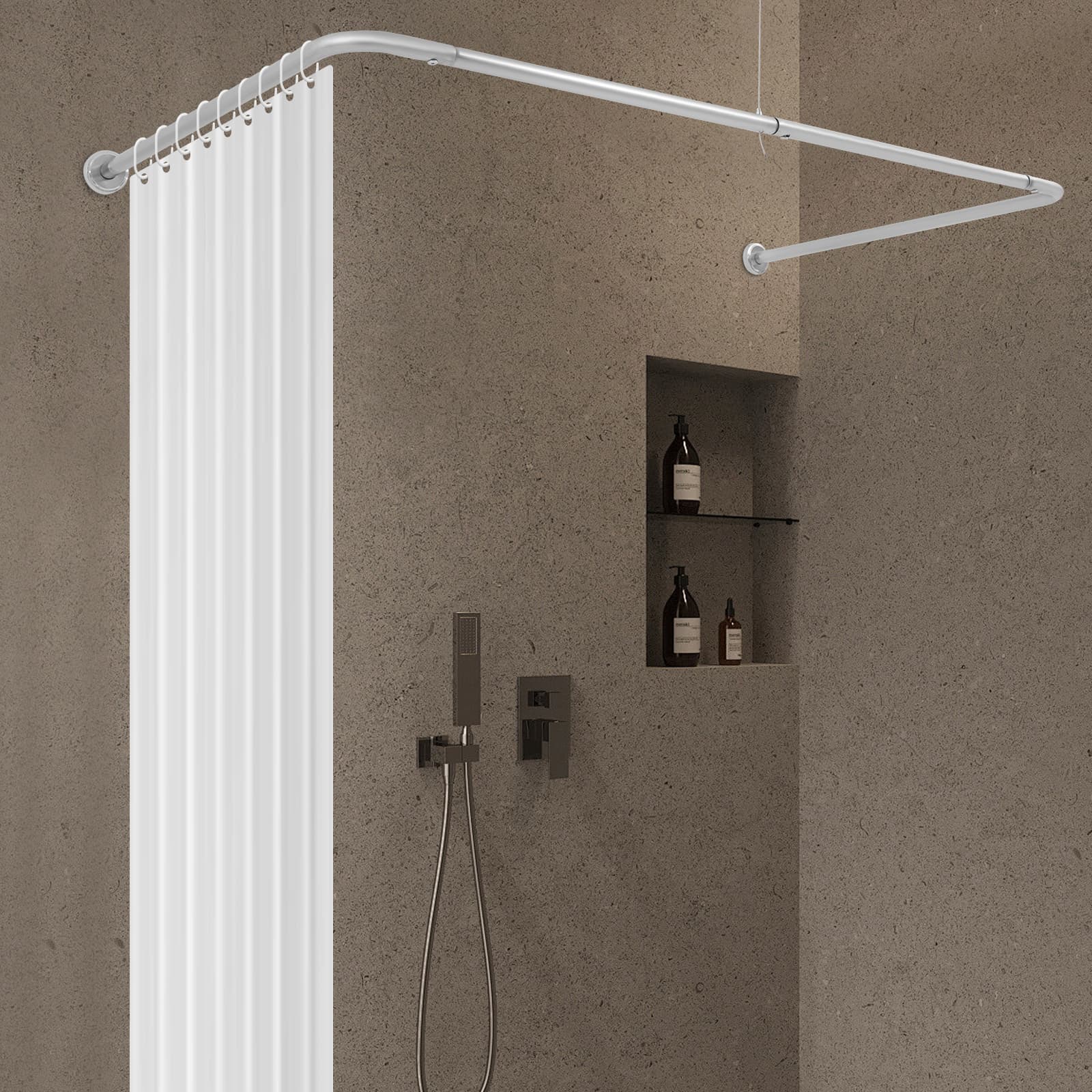 75 x 150-190 x 75 cm U-förmige Duschvorhangstange - Silber, Duschvorhangstange, U-förmige Wandgardinenstange, verstellbare U-förmige Gardinenstange 75 x 150-190 x 75 cm U-förmige Duschvorhangstange - Silber, Duschvorhangstange, U-förmige Wandgardinenstange, verstellbare U-förmige Gardinenstange