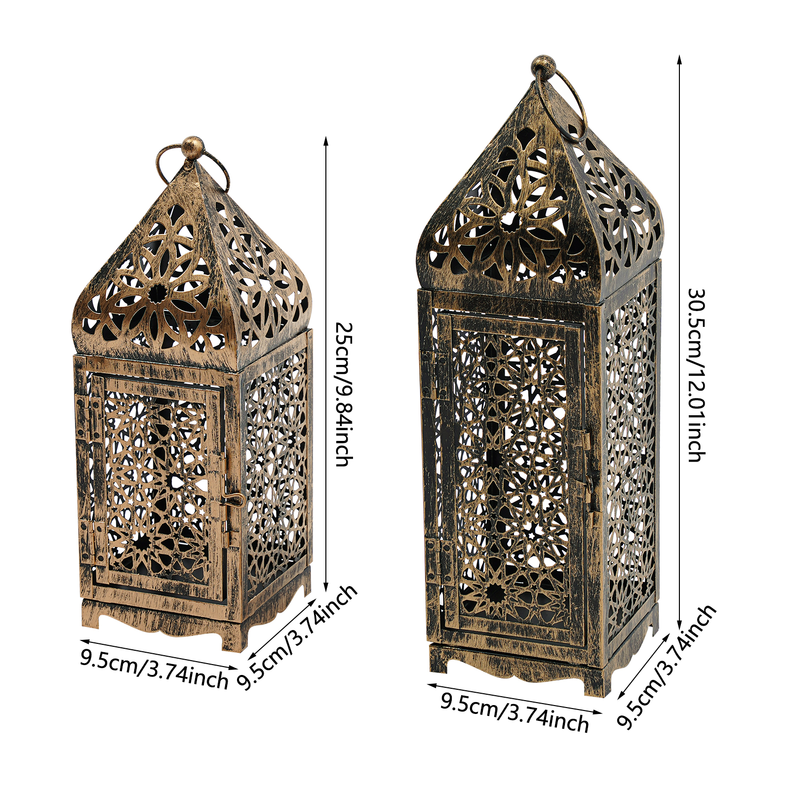 Bronzefarbene dekorative Kerzenlaterne aus Metall, Kerzenhalter für Zuhause, Hochzeit, Garten und Tischdekoration aus Eisen