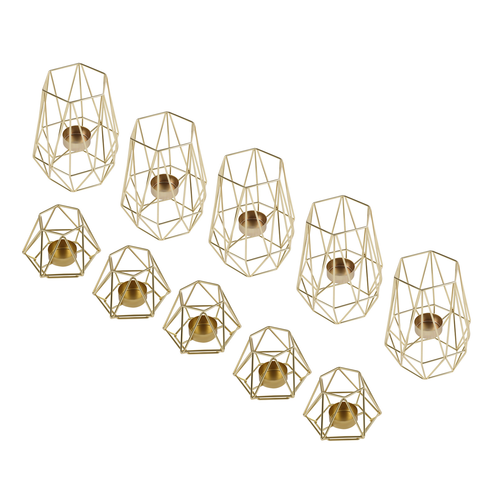 CNCEST 10 Stück Teelicht Votivkerzenhalter aus Metall mit geometrischem Design hohle Teelichthalter aus Eisen Heimdekoration Gold CNCEST 10 Stück Teelicht Votivkerzenhalter aus Metall mit geometrischem Design hohle Teelichthalter aus Eisen Heimdekoration Gold