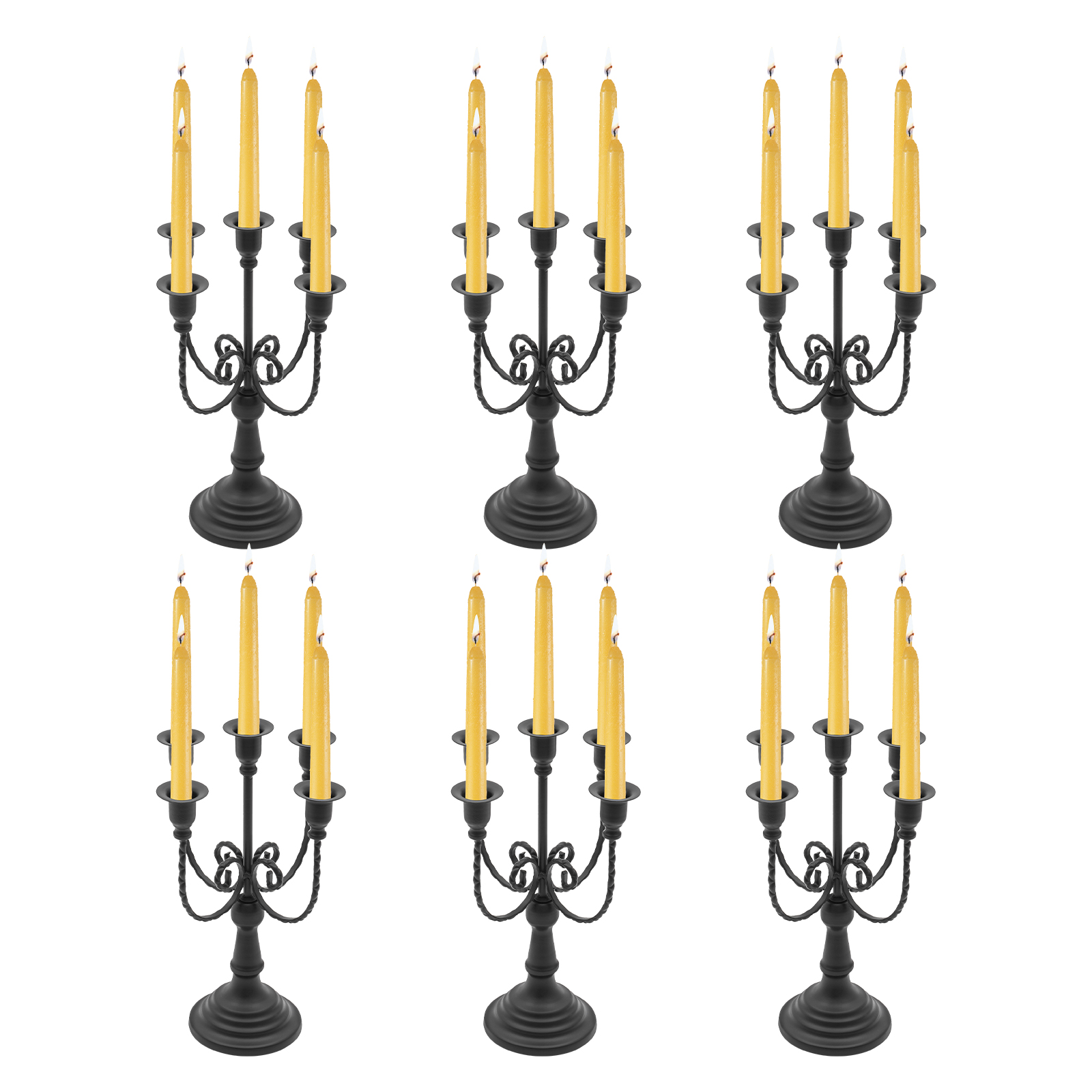 Lot de 6 bougeoirs rétro noirs à 5 têtes, idéal pour les mariages, fiançailles, dîners, anniversaires et réunions de famille.