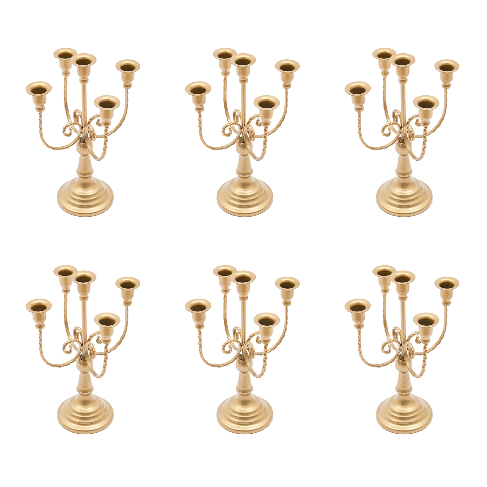 6er-Set 5-flammiger Retro-Kerzenhalter, Tischkerzenhalter, Kerzenhalter für Wohnzimmer, Lesezimmer – Gold