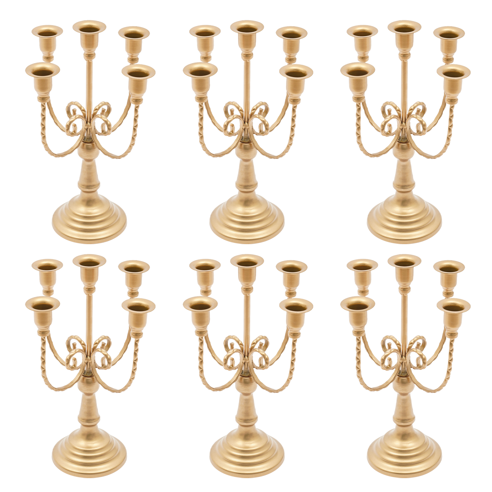 6er-Set 5-flammiger Retro-Kerzenhalter, Tischkerzenhalter, Kerzenhalter für Wohnzimmer, Lesezimmer – Gold