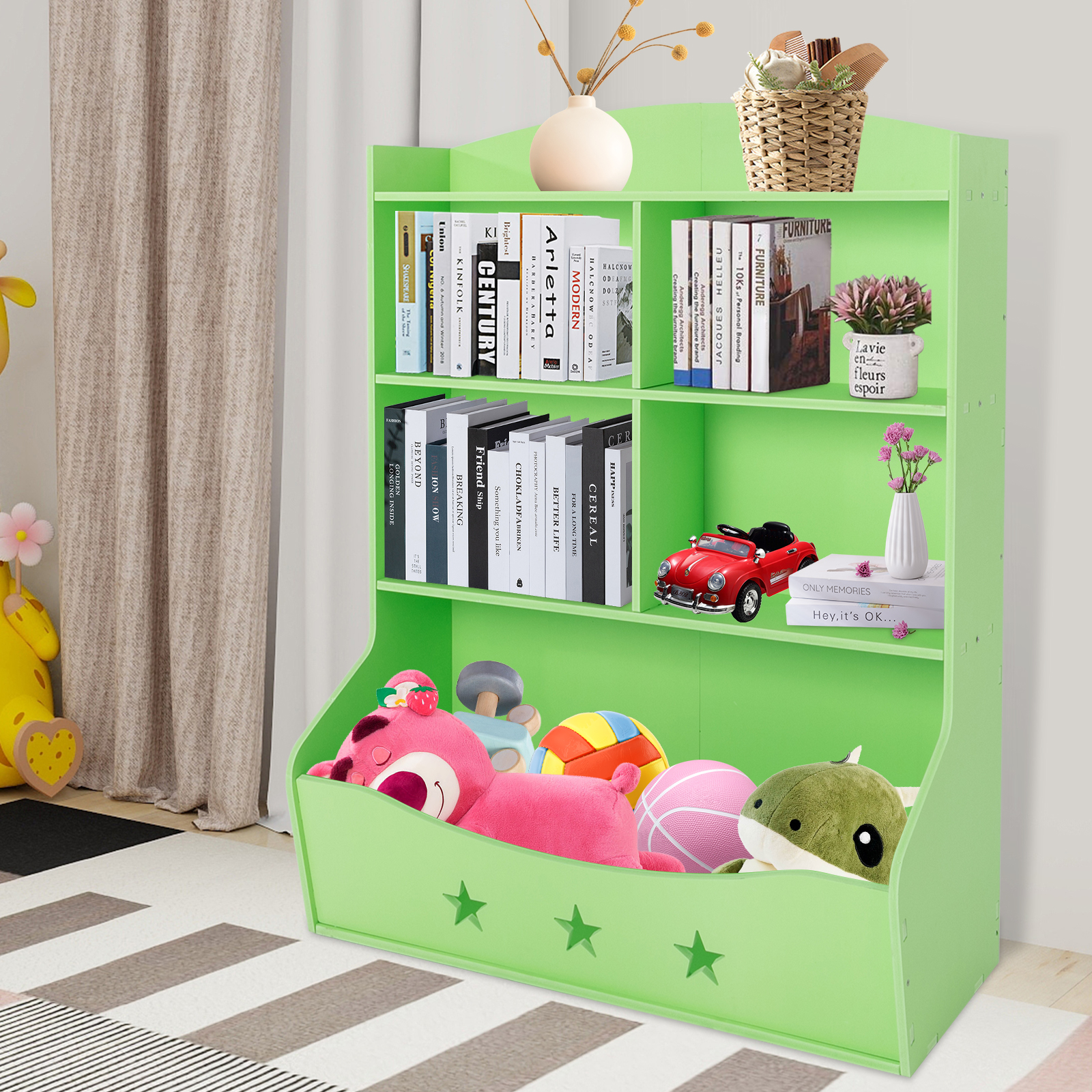 Kinderaufbewahrungsorganisator, Buch- und Spielzeugaufbewahrungsschrank, Home Organisation Spielzeug Bücherregal