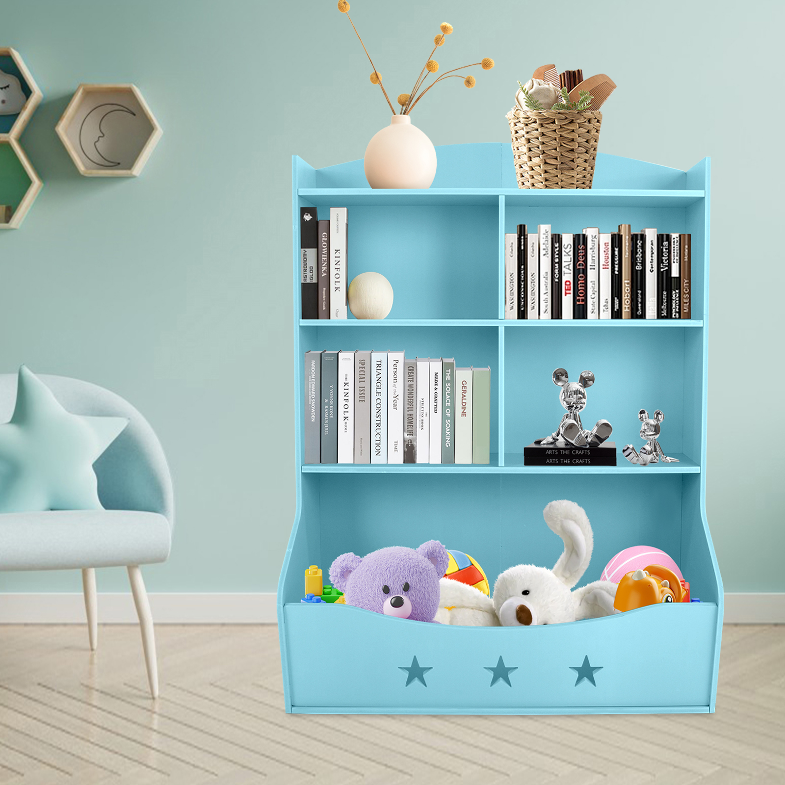 Kinderaufbewahrungsorganisator, Buch- und Spielzeugaufbewahrungsschrank, Home Organisation Spielzeug Bücherregal