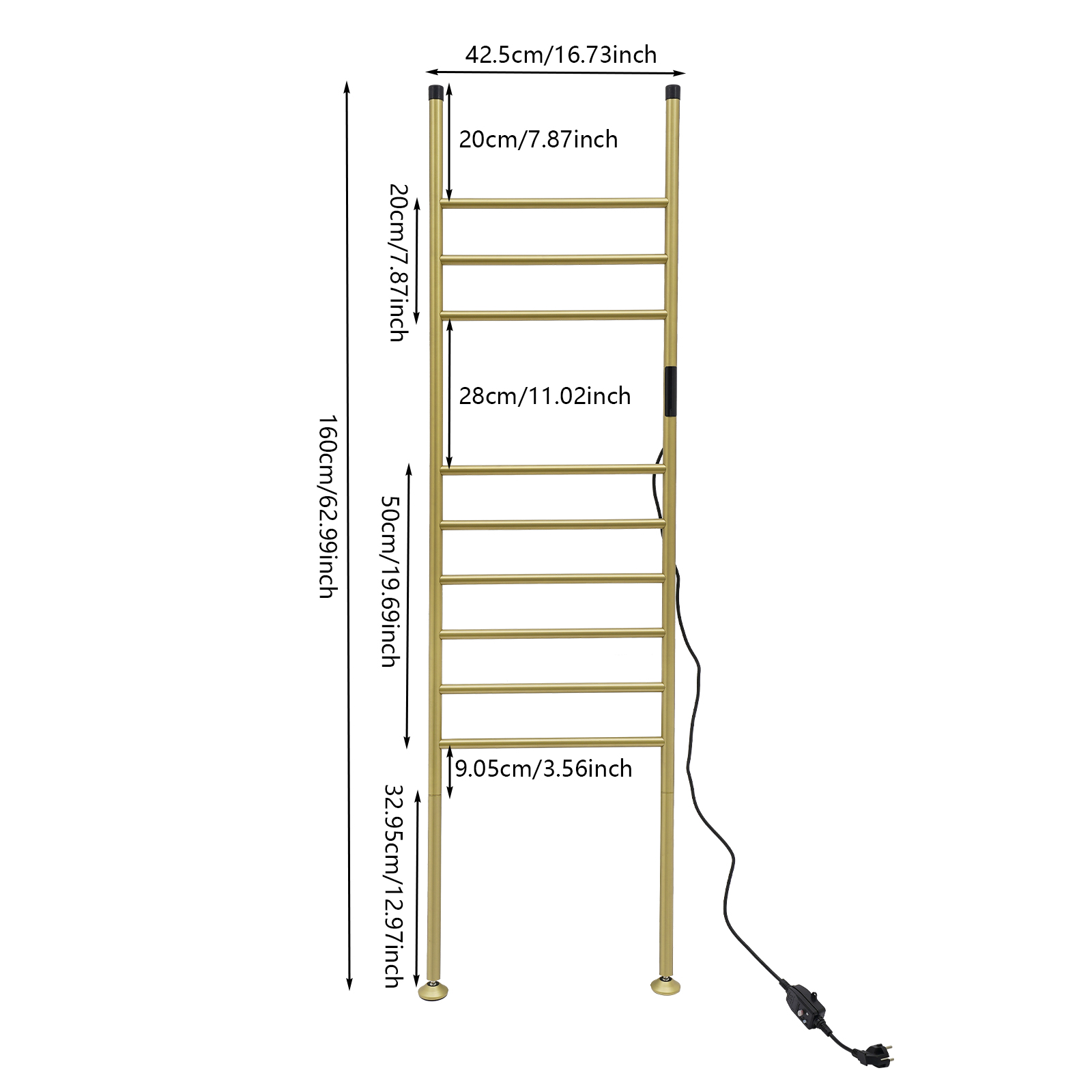 Electric Towel Warmer, Floor-standing Electric Towel Rail, Gold Mordern Electric Towel Dryer