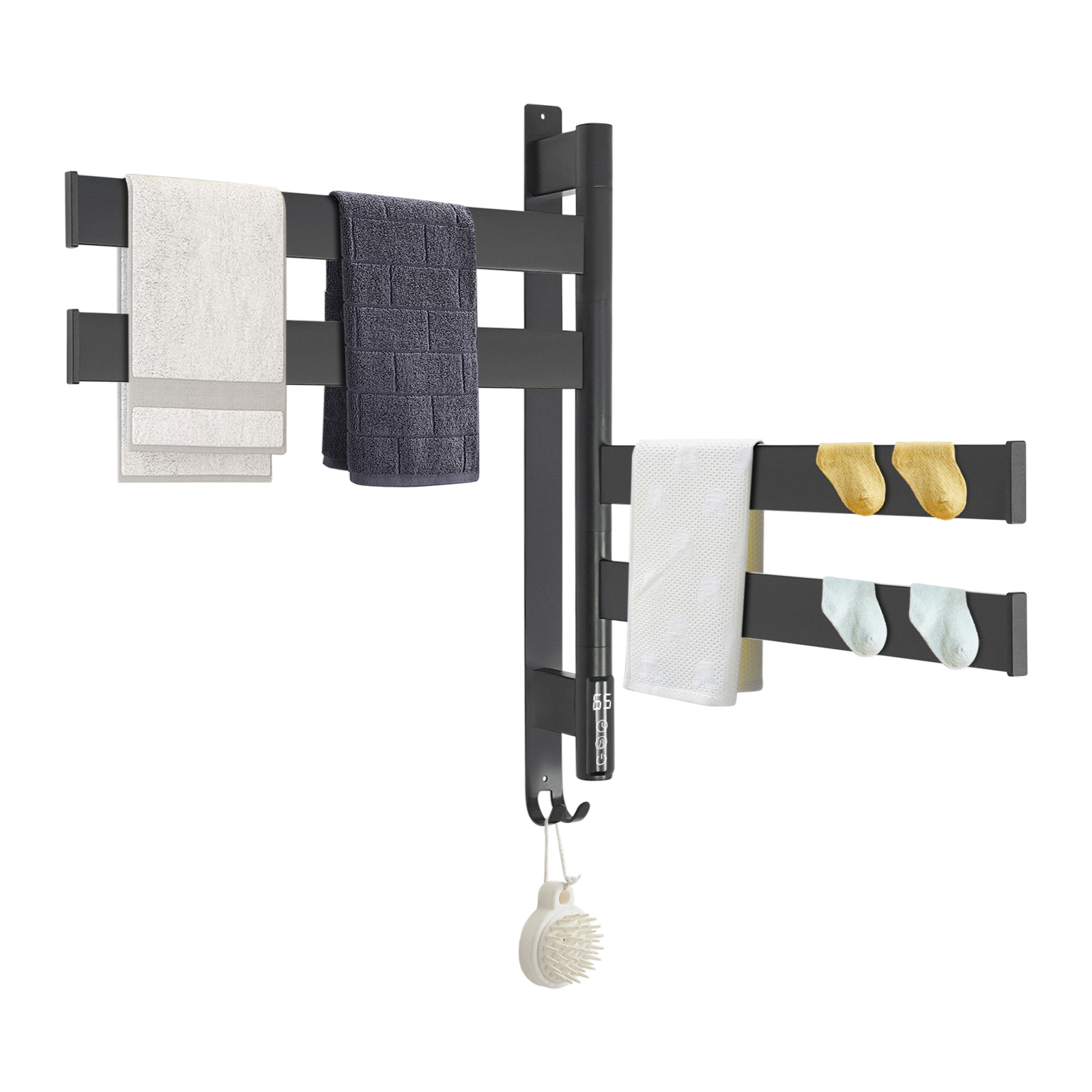 4-tray Black Heated Towel Rail, Electric Towel Warmer, Electric Towel Warmer made of Stainless Steel with 4 Bars