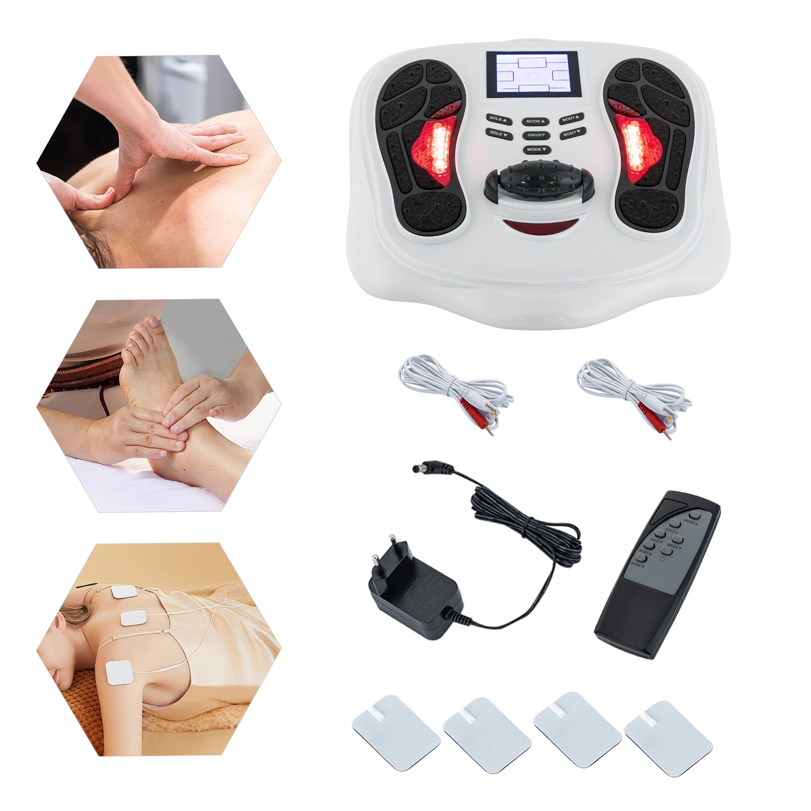 Durchblutungssimulator für die Beine, elektrisches Fußmassagegerät mit Fernbedienung, Fußmassagegerät mit LED