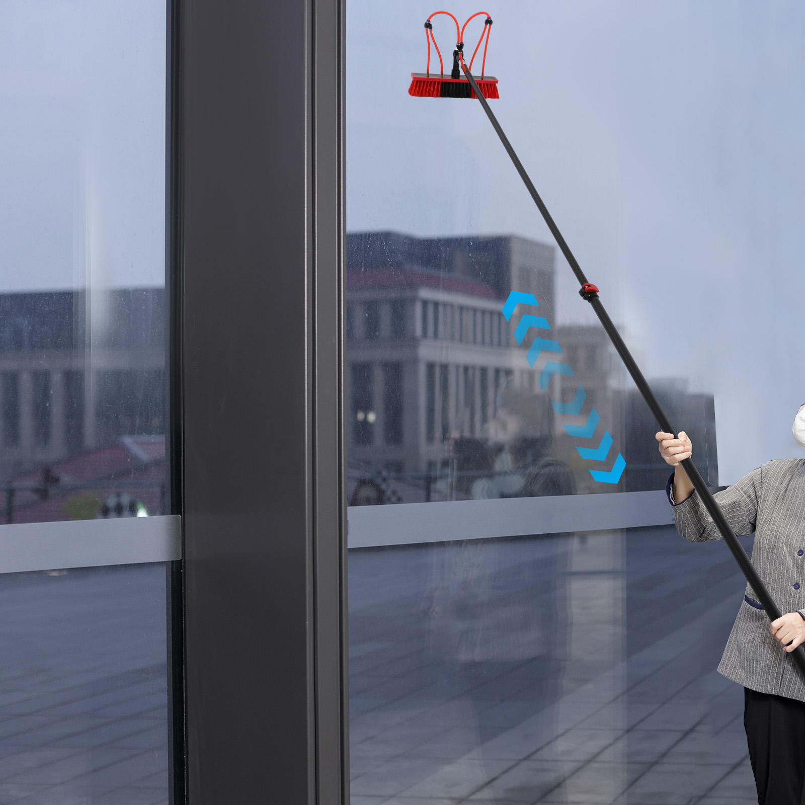 Limpiador de ventanas con varilla telescópica de 7,2 m, equipo de limpieza de ventanas, herramienta de limpieza de ventanas - Cabezal de cepillo de 35 cm