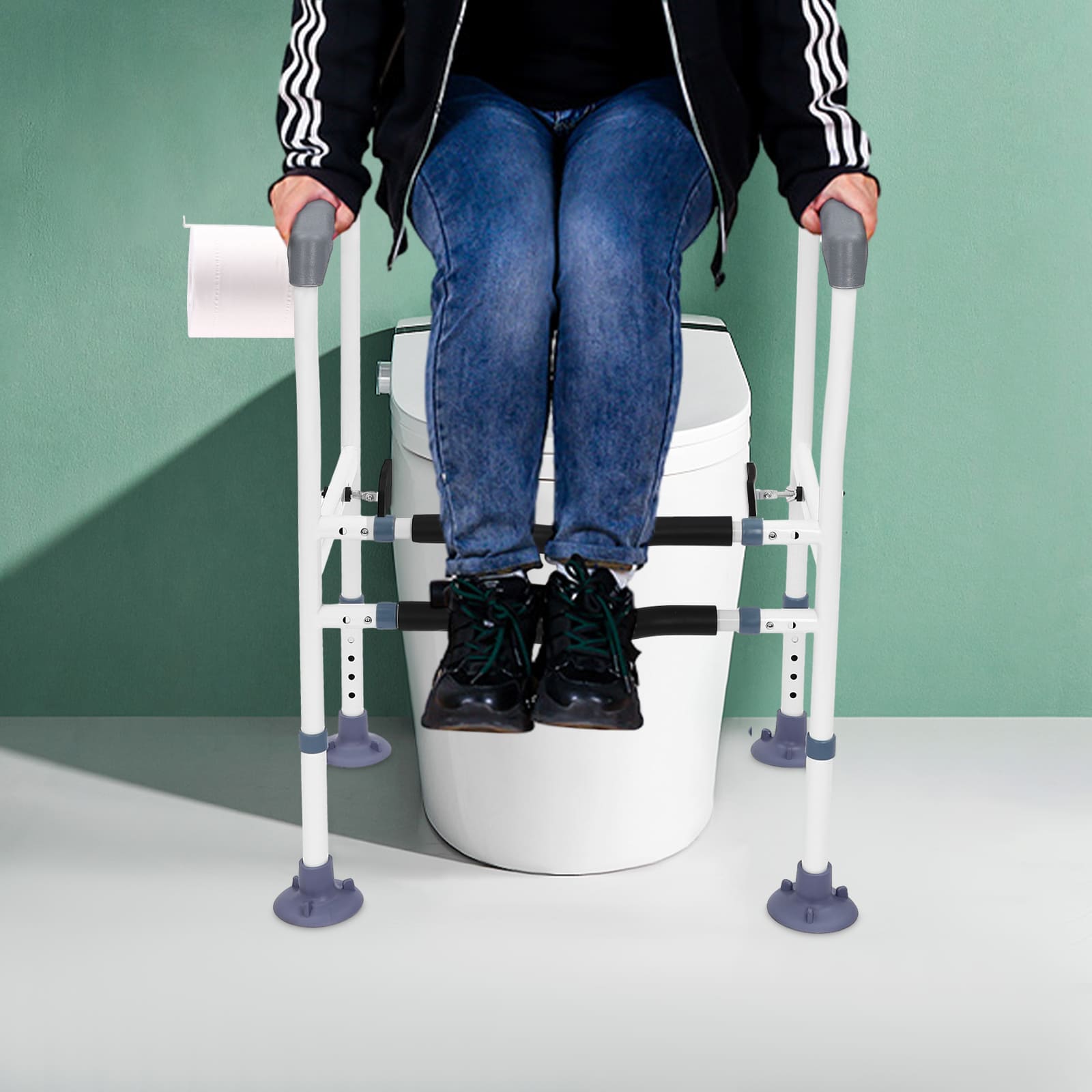 Höhenverstellbarer Toilettensitz mit leistungsstarker Saugnapf-Fußstütze. Für ältere Menschen, Schwangere, Behinderte Höhenverstellbarer Toilettensitz mit leistungsstarker Saugnapf-Fußstütze. Für ältere Menschen, Schwangere, Behinderte