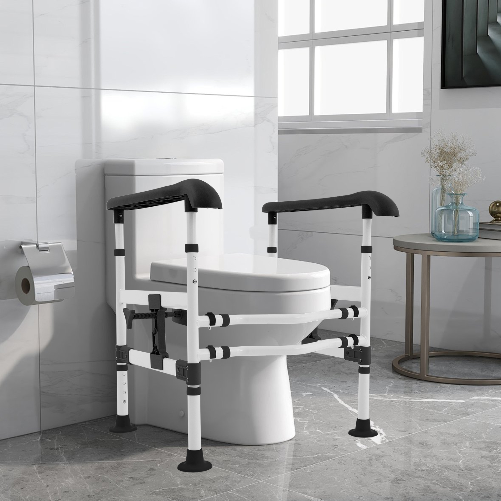 Adjustable Toilet Handrail – Stand-Alone Safety Rail With 360° Rotatable Clip, Height & Width Adjustment, 300 Lbs Capacity