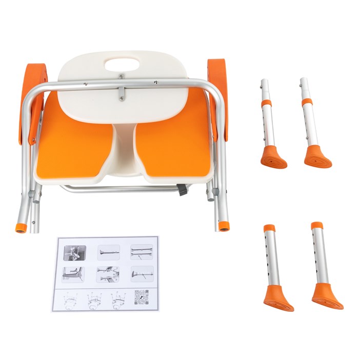 Duschstuhl, höhenverstellbar, mit Rückenlehne, Armlehnen, Badestuhl für ältere Menschen, Schwangere, Behinderte (Orange)