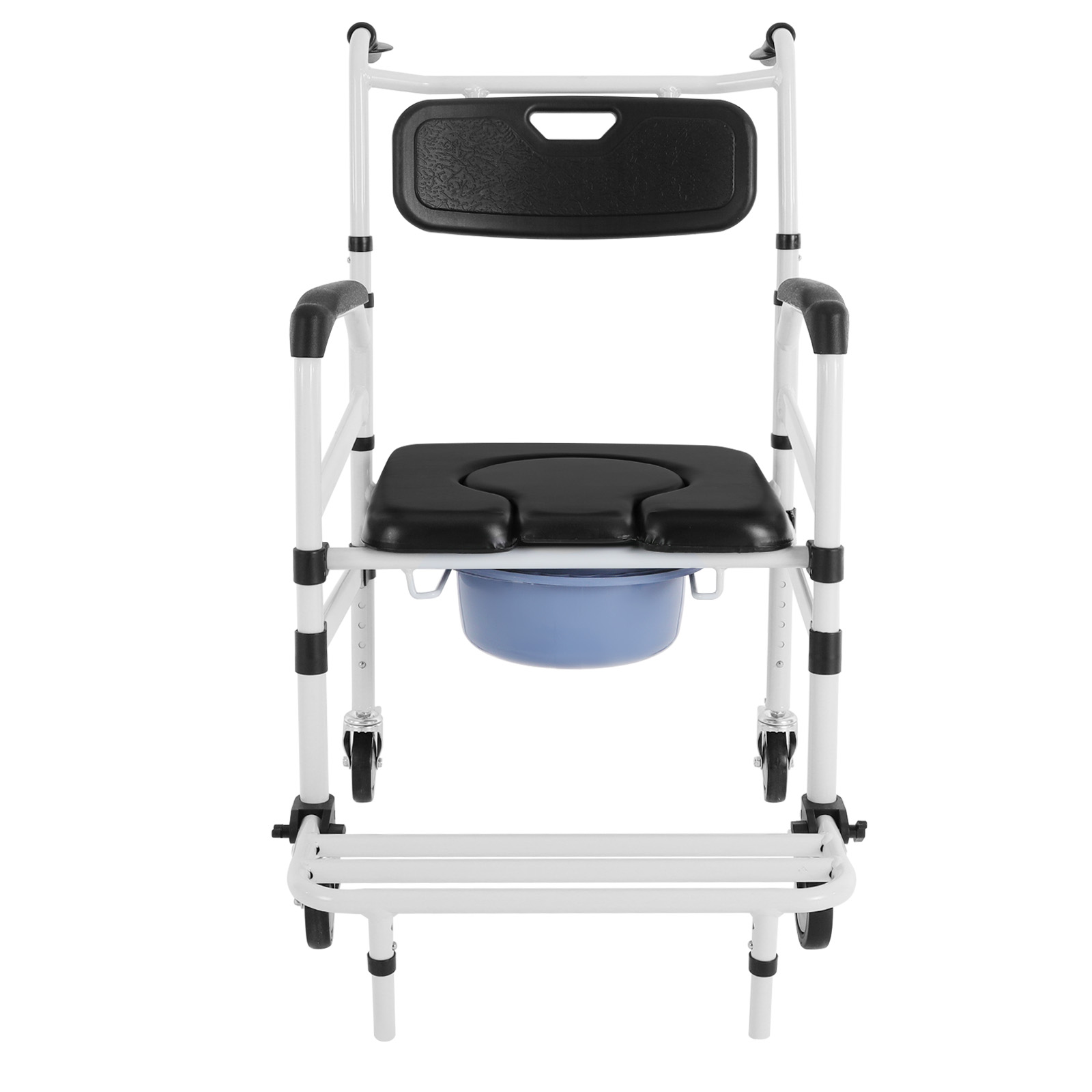 Dusch- und Toilettenrollstuhl, Nachttisch-Toilettenstuhl mit Armlehnen, tragbarer Duschrollstuhl mit Rollen – Schwarz, Silber