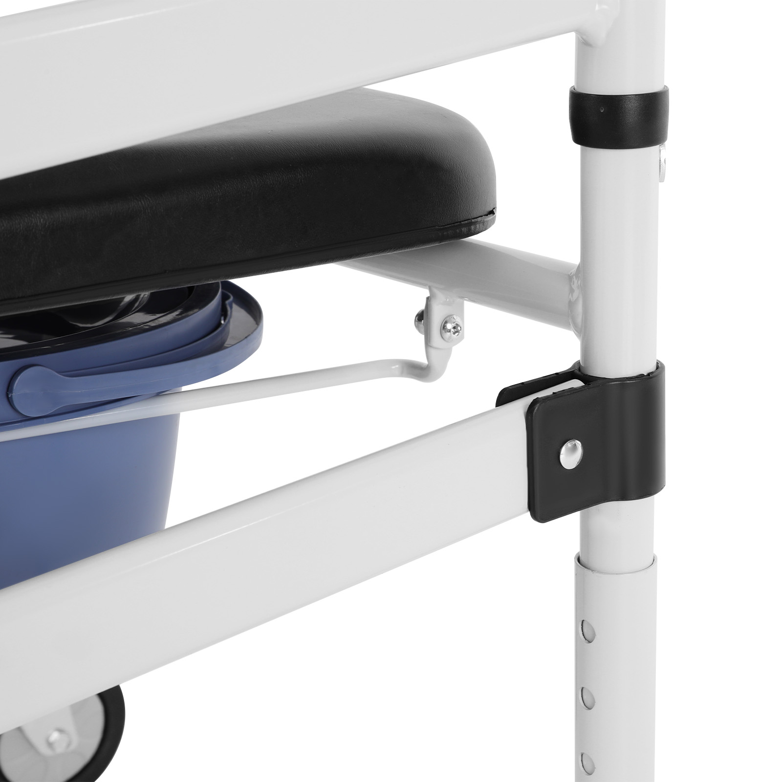 Dusch- und Toilettenrollstuhl, Nachttisch-Toilettenstuhl mit Armlehnen, tragbarer Duschrollstuhl mit Rollen – Schwarz, Silber