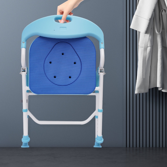 Klappbarer Dusch-/Toilettenstuhl aus Aluminiumlegierung mit EVA-Badezimmertoilettenfunktion