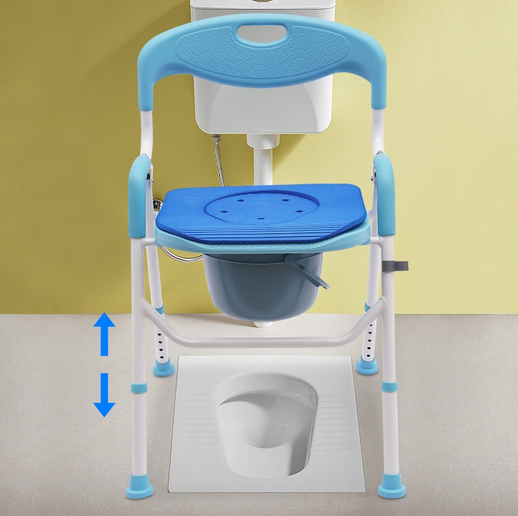 Klappbarer Dusch-/Toilettenstuhl aus Aluminiumlegierung mit EVA-Badezimmertoilettenfunktion