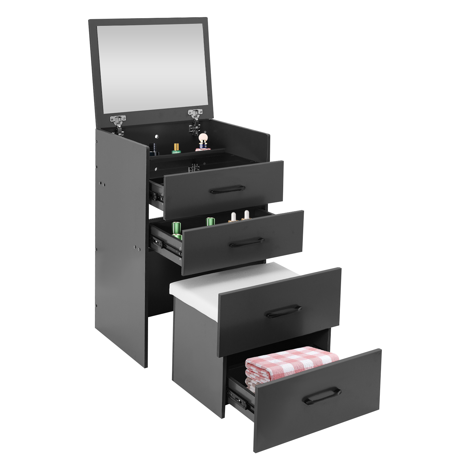 Grey Makeup Desk with Mirror, Compact Dressing Table, Small Make Up Table for Home Bedrooms, Dressing Rooms