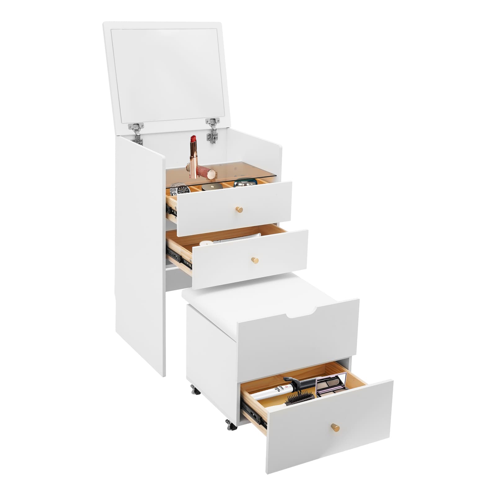 Dressing table small size flip-top - with mirror,Makeup Desk with Mirror, Compact Dressing Table, Small Make Up Table