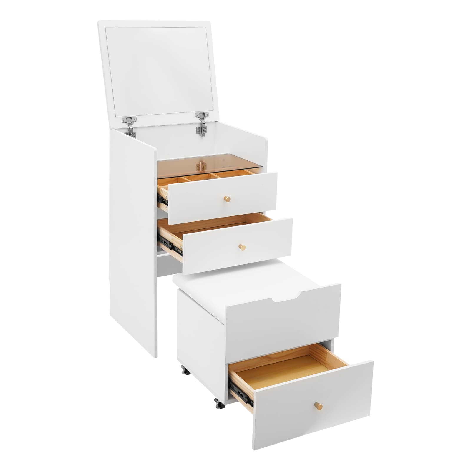 Dressing table small size flip-top - with mirror,Makeup Desk with Mirror, Compact Dressing Table, Small Make Up Table