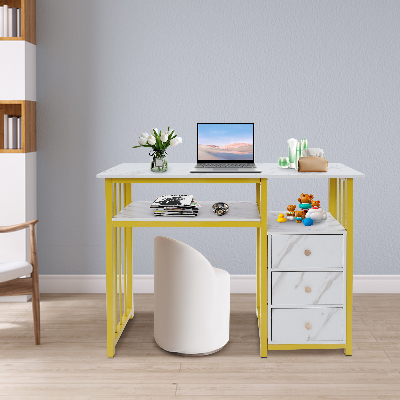 39.37*15.75*29.92in Nail Desk, Manicure Table, Marbling Texture Manicure Desk with 3 Drawers 39.37*15.75*29.92in Nail Desk, Manicure Table, Marbling Texture Manicure Desk with 3 Drawers