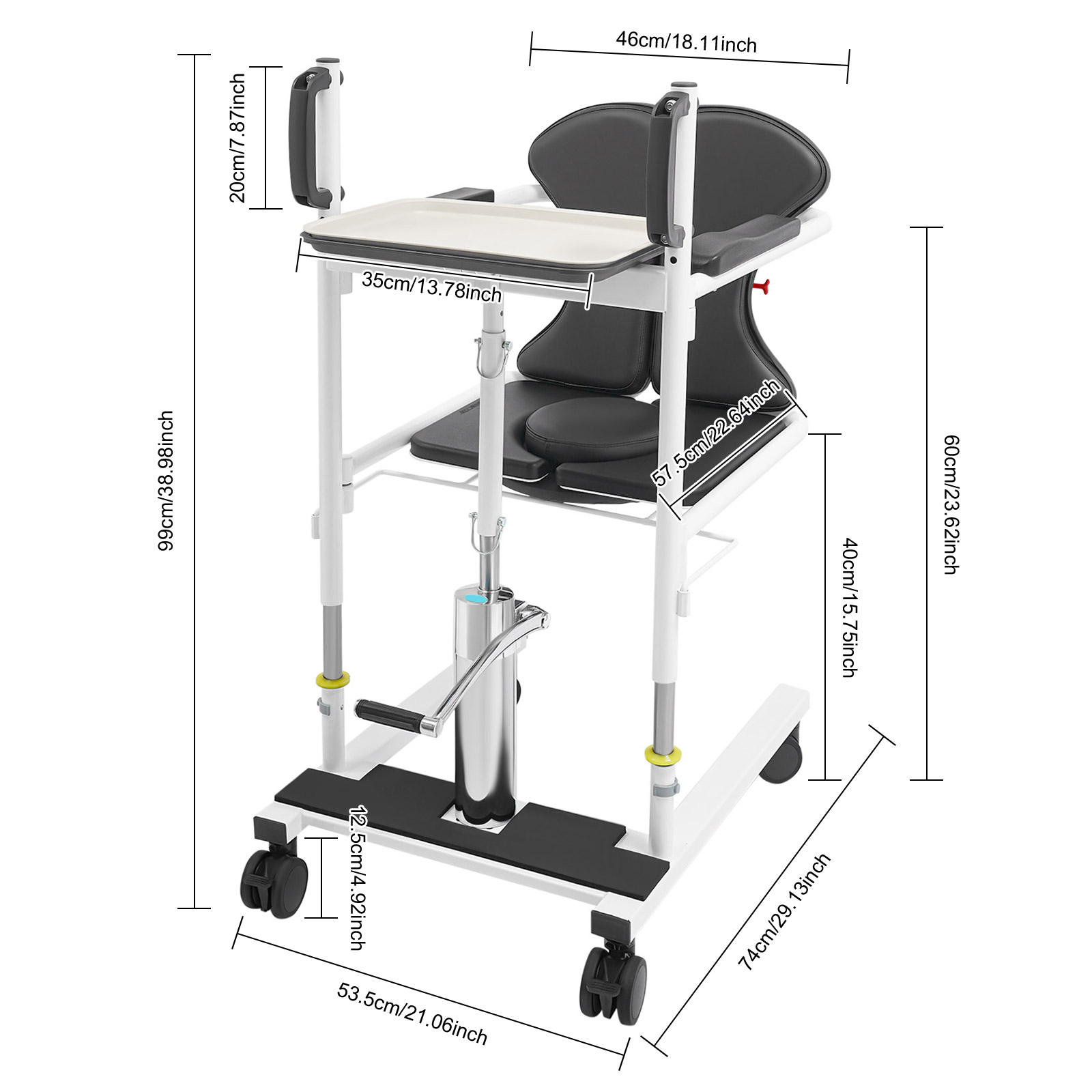 Fauteuil de transfert releveur, lève-personne hydraulique, fauteuil releveur hydraulique avec tables pour les ménages et les hôpitaux