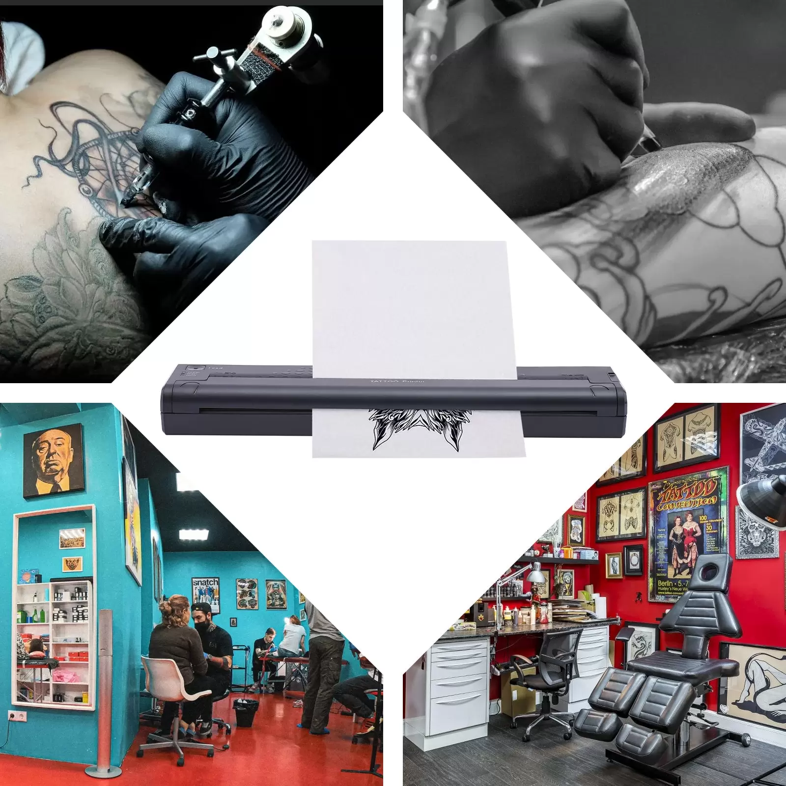 Mini Tattoo Maschine Schablonendrucker für Tattooing USB Wireless Bluetooth Stencil Drucker Schwarz Tattoo Drucker, Kompatibel mit Android, iOS Phone, Ipad & PC-Side