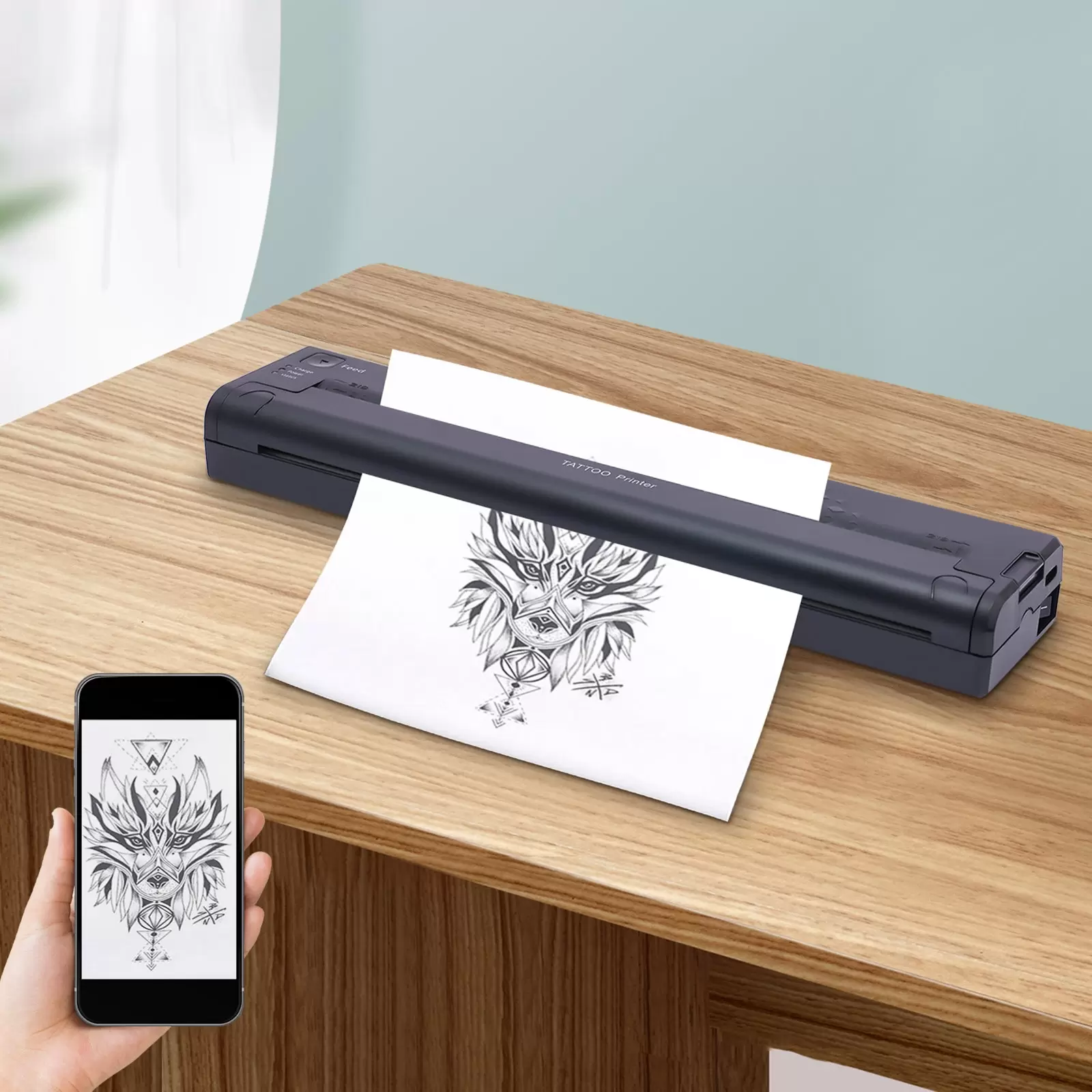 Mini Tattoo Maschine Schablonendrucker für Tattooing USB Wireless Bluetooth Stencil Drucker Schwarz Tattoo Drucker, Kompatibel mit Android, iOS Phone, Ipad & PC-Side