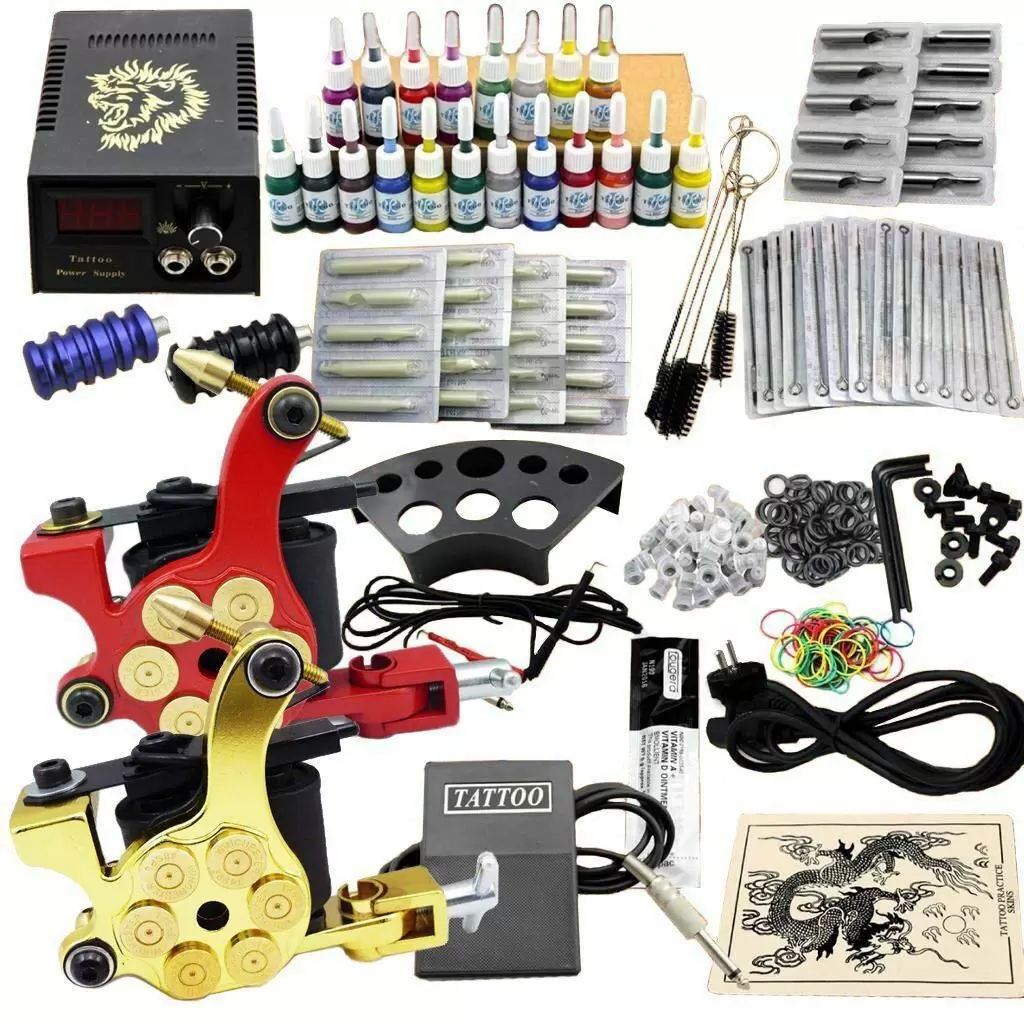 CNCEST 2 Tattoomaschine Tattoo Set 20 Farben Tinten Netzteil Tätowier Gun