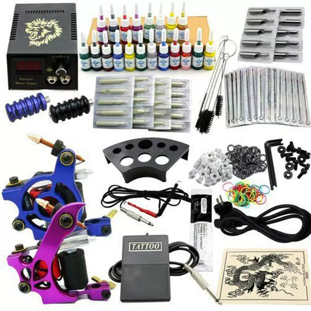 Tattoo Maschine Set 2xTattoo Maschine mit 50x Tinten Netzteil