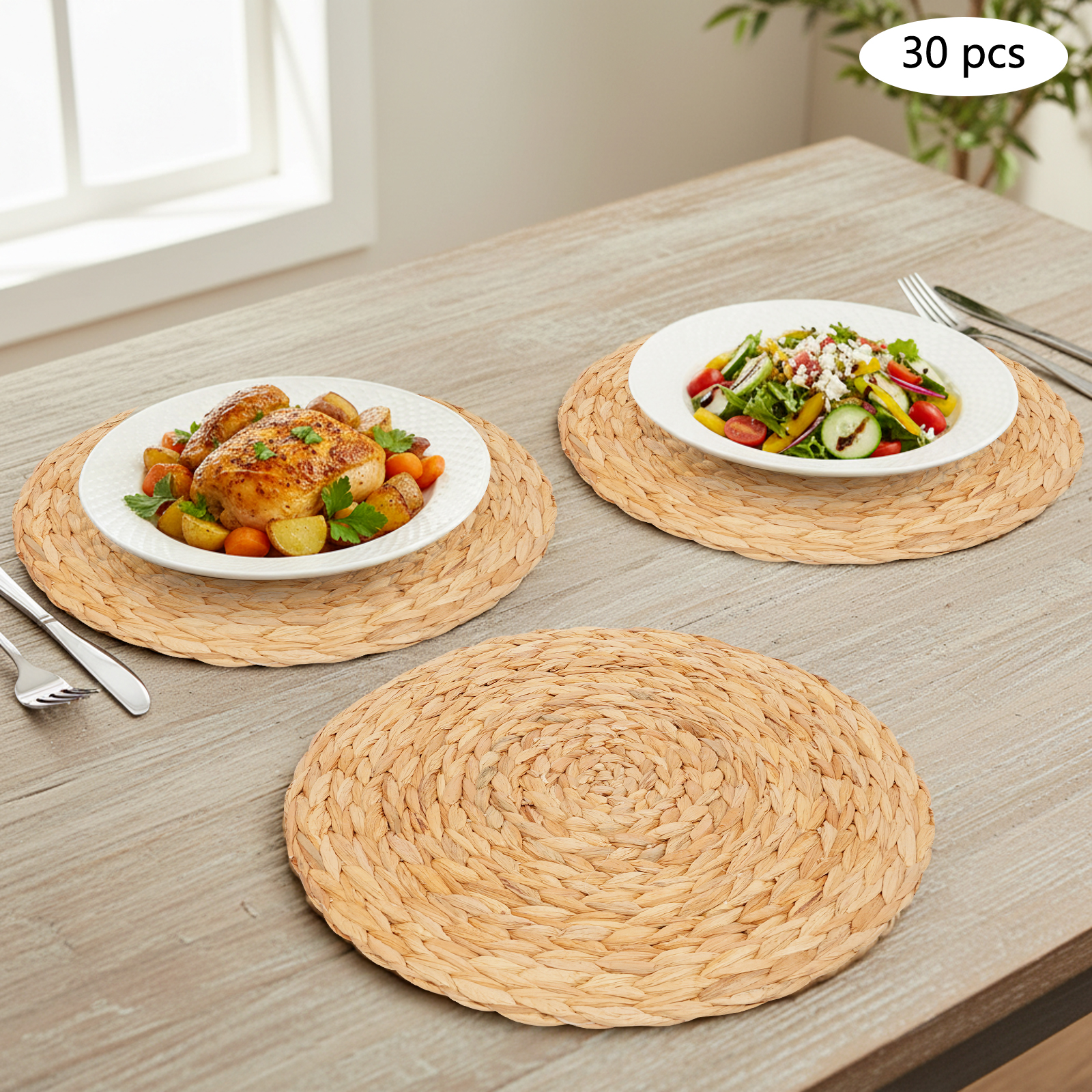 30‑er‑Set rein handgefertigte Wassersalat‑Tischuntersetzer, 35 cm