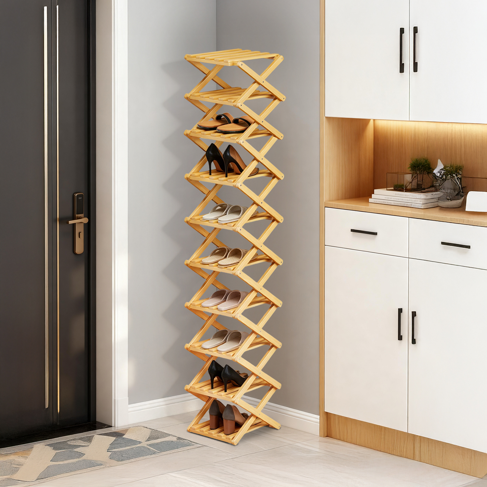 Bamboo Shoe Rack, Foldable Storage Rack, Narrow Standing Shoe Organizer ...