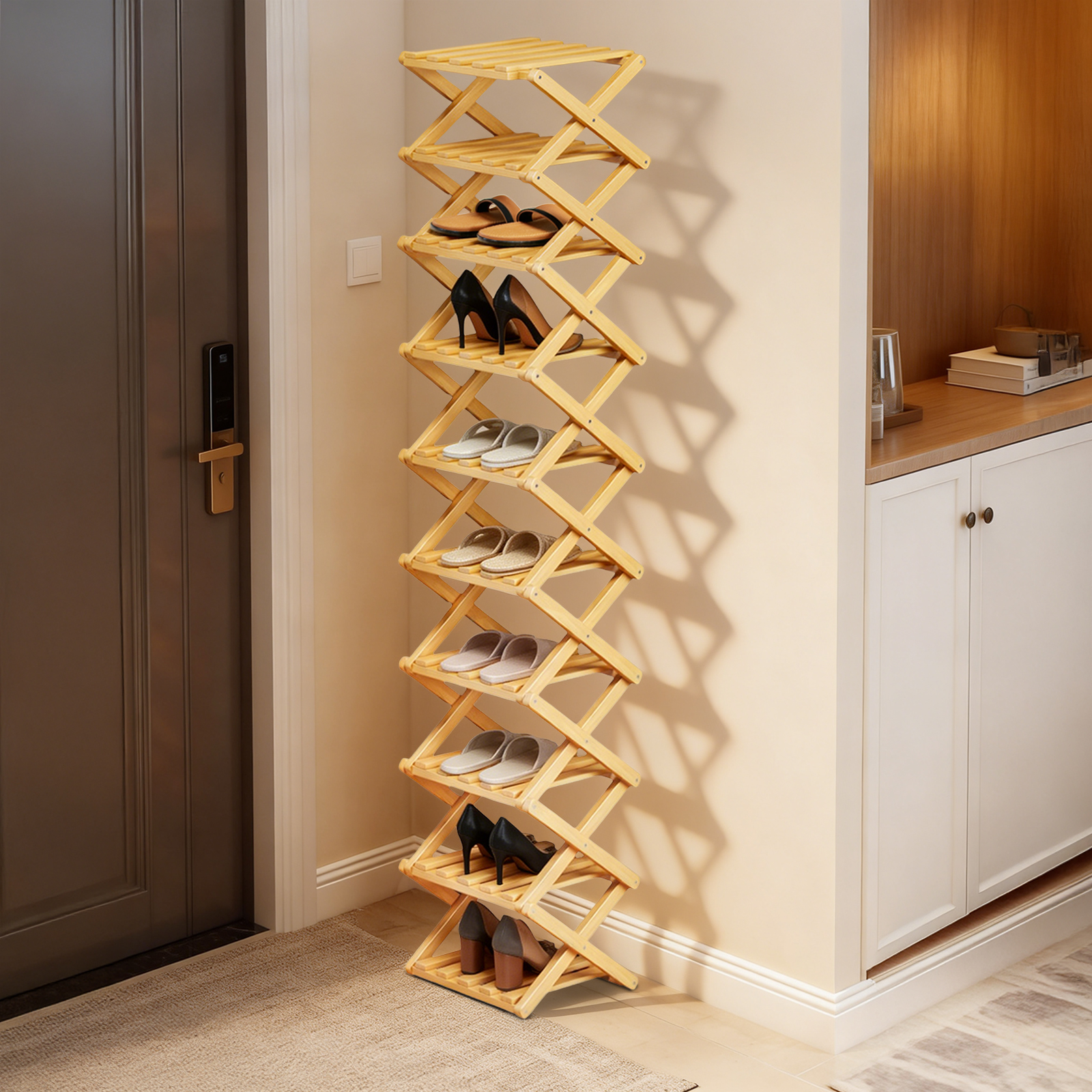 Bamboo Shoe Rack, Foldable Storage Rack, Narrow Standing Shoe Organizer ...