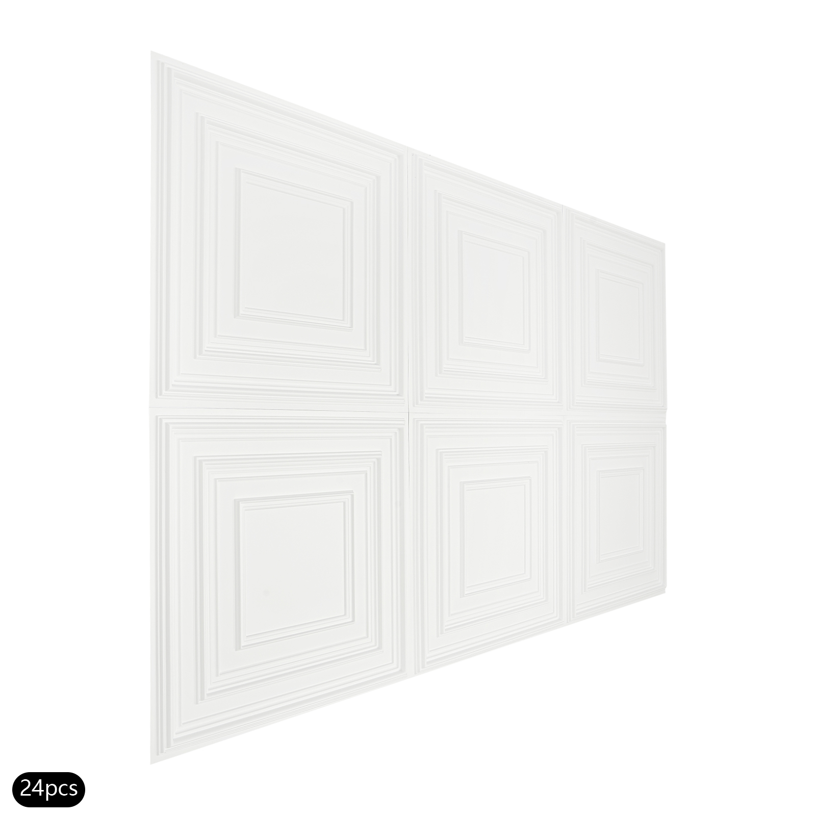 Weiße quadratische PVC-Deckenplatten Set mit 24 Stück, 60×60cm PVC Deckenverkleidung