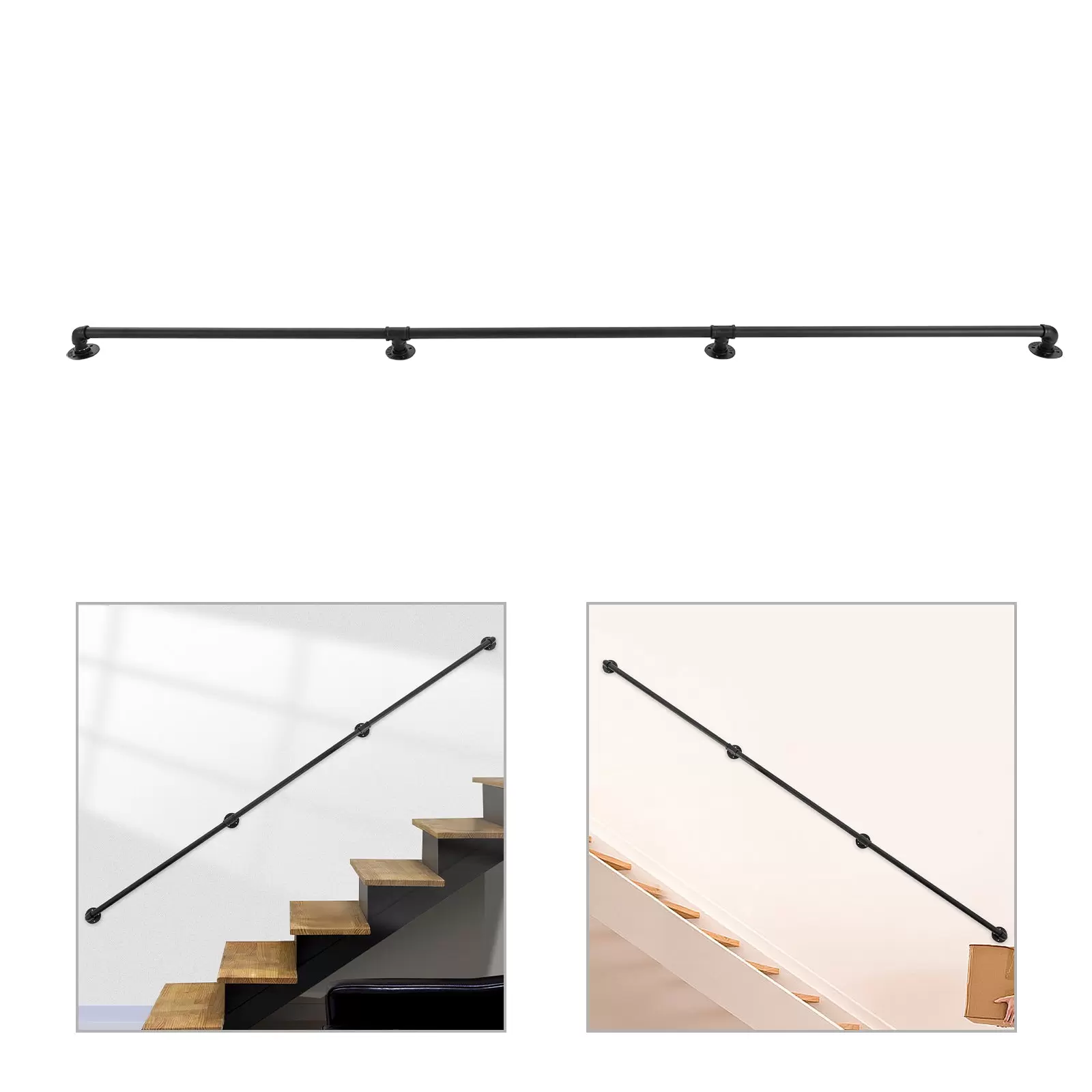 2,74 m Treppenhandlauf, Metall-Treppenhandlauf, Industrieller Handlauf für Treppen, Dachböden und Fußgeländer