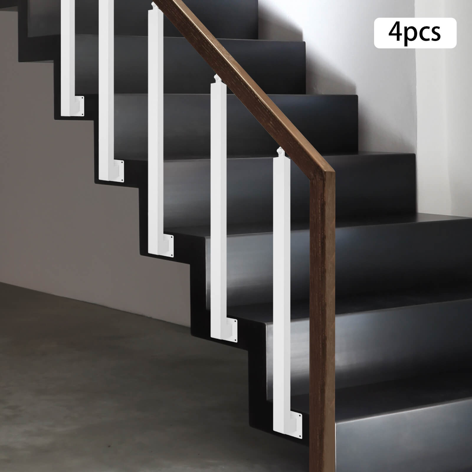 4 stuks witte vierkante trapleuningen, metalen trappaal, decoratieve leuning voor trappen van 90 cm