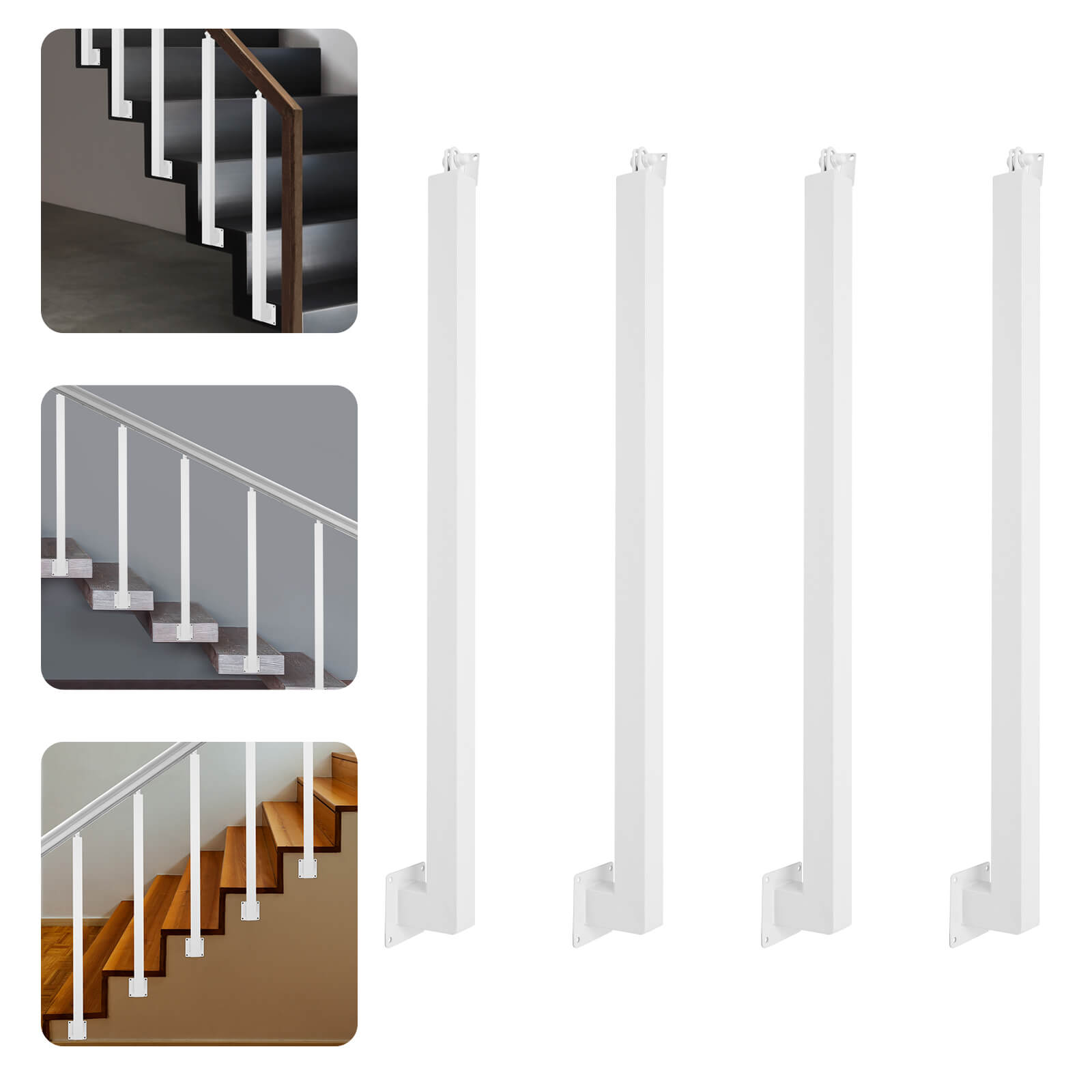 4 stuks witte vierkante trapleuningen, metalen trappaal, decoratieve leuning voor trappen van 90 cm 4 stuks witte vierkante trapleuningen, metalen trappaal, decoratieve leuning voor trappen van 90 cm