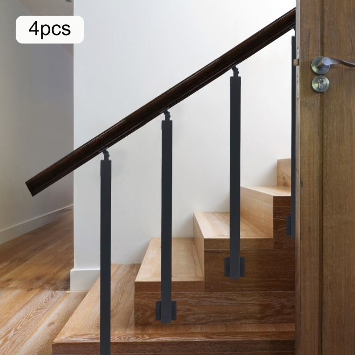 85cm Square Stair Railing Post, Metal Stair Post, 4 Pack, Black