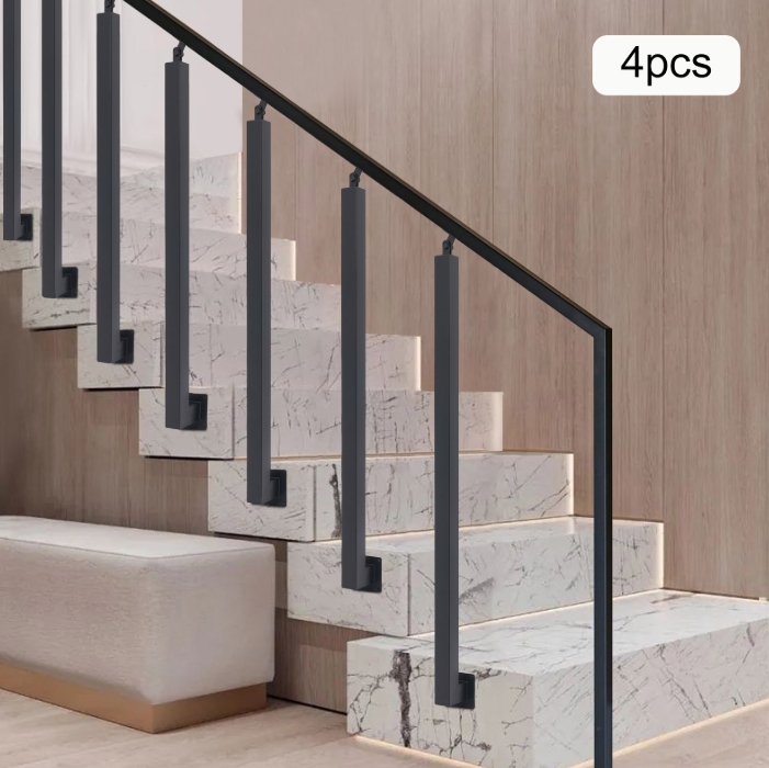 85 cm quadratischer Treppengeländerpfosten, Metalltreppenpfosten, 4er-Pack, Schwarz