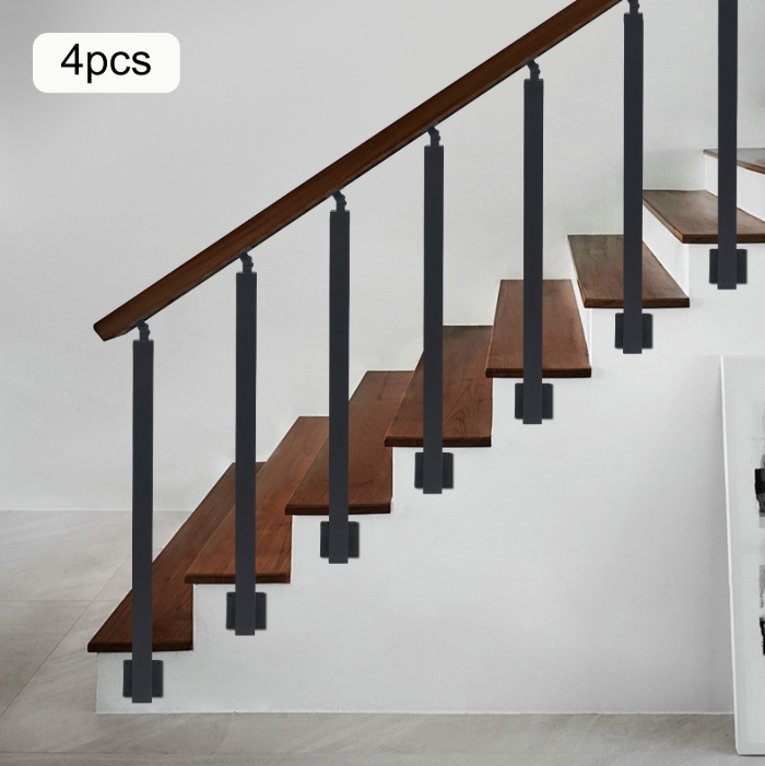 85 cm quadratischer Treppengeländerpfosten, Metalltreppenpfosten, 4er-Pack, Schwarz