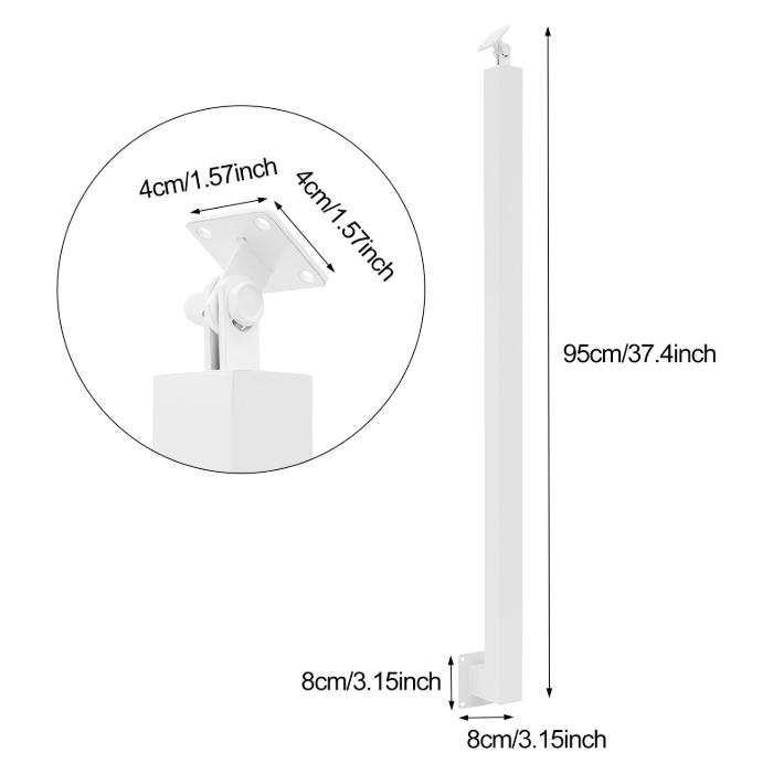 95cm Square Stair Railing Post, Metal Stair Post, 4 Pack, White