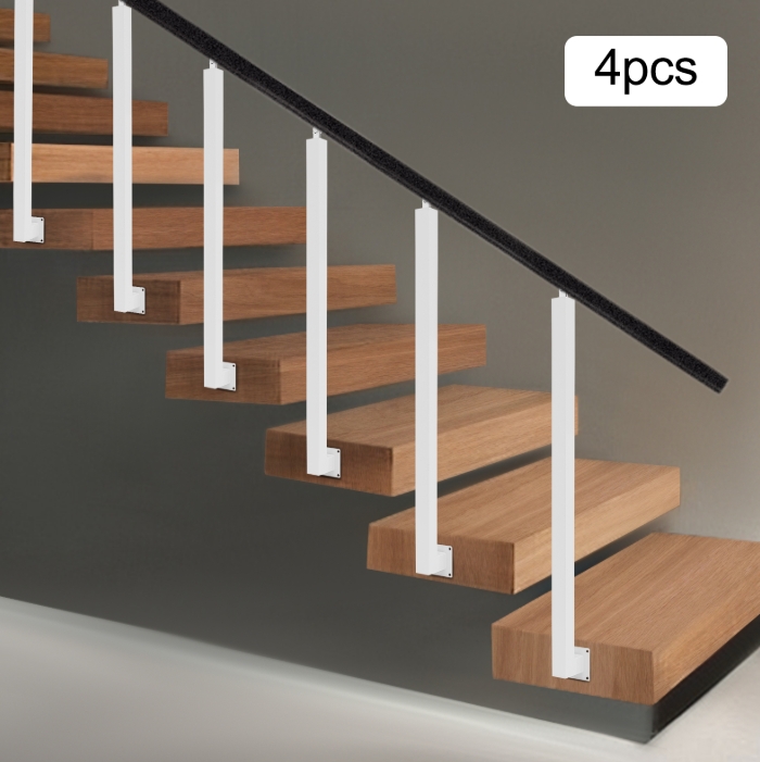 95cm Square Stair Railing Post, Metal Stair Post, 4 Pack, White