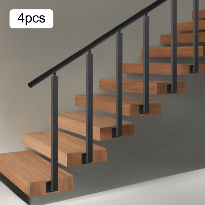 95cm Square Stair Railing Post, Metal Stair Post, 4 Pack, Black