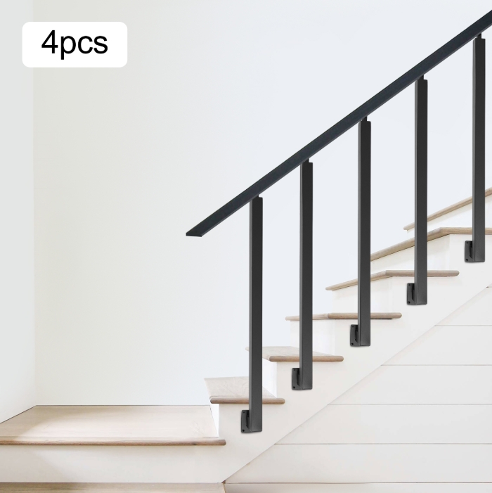 95cm Square Stair Railing Post, Metal Stair Post, 4 Pack, Black