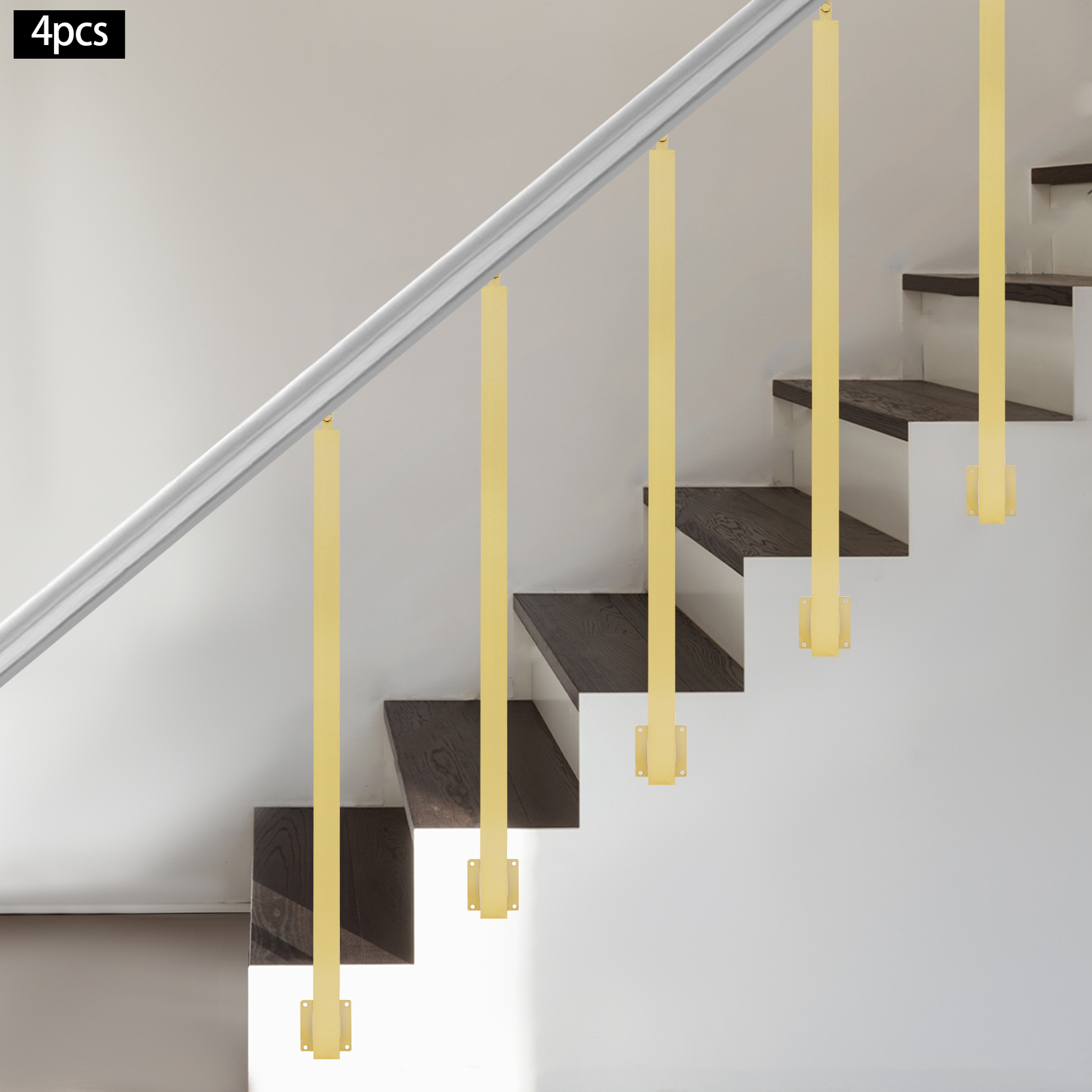 4pcs 100cm Stair Railing Side Mounted - Gold - Suitable for Deck, Balcony, Stairs